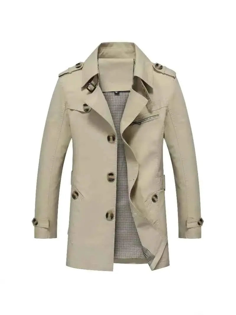 Men's Pure Cotton Windbreaker Long Jacket For Business Casual Streetwear 2025 Spring Summer Autumn Winter