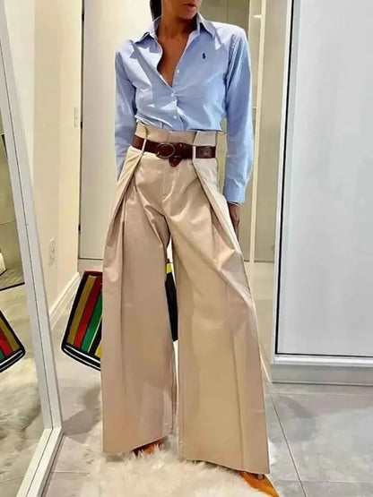 Women's Apricot Elastic High Waist Pleated Wide Leg Comfort Fit Trousers | TeenStylo — TeenStylo