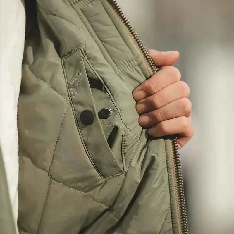 Maden Retro MA1 Bomber Jacket Thickened Splicing Baseball Flight Coat With Inner Pocket Mens Winter Cotton Padded Coat