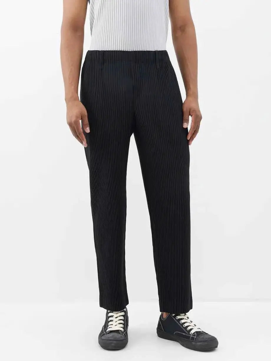 Miyake Pleated Mens Trousers Baggy Straight Fit Casual Japanese Style Pants High Quality Fabric