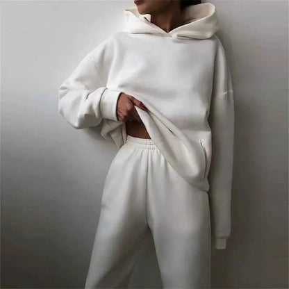 Women's Oversized Tracksuit Set Hoodie Sweatshirt Two Piece Solid Color Warm Autumn Casual Long Pants