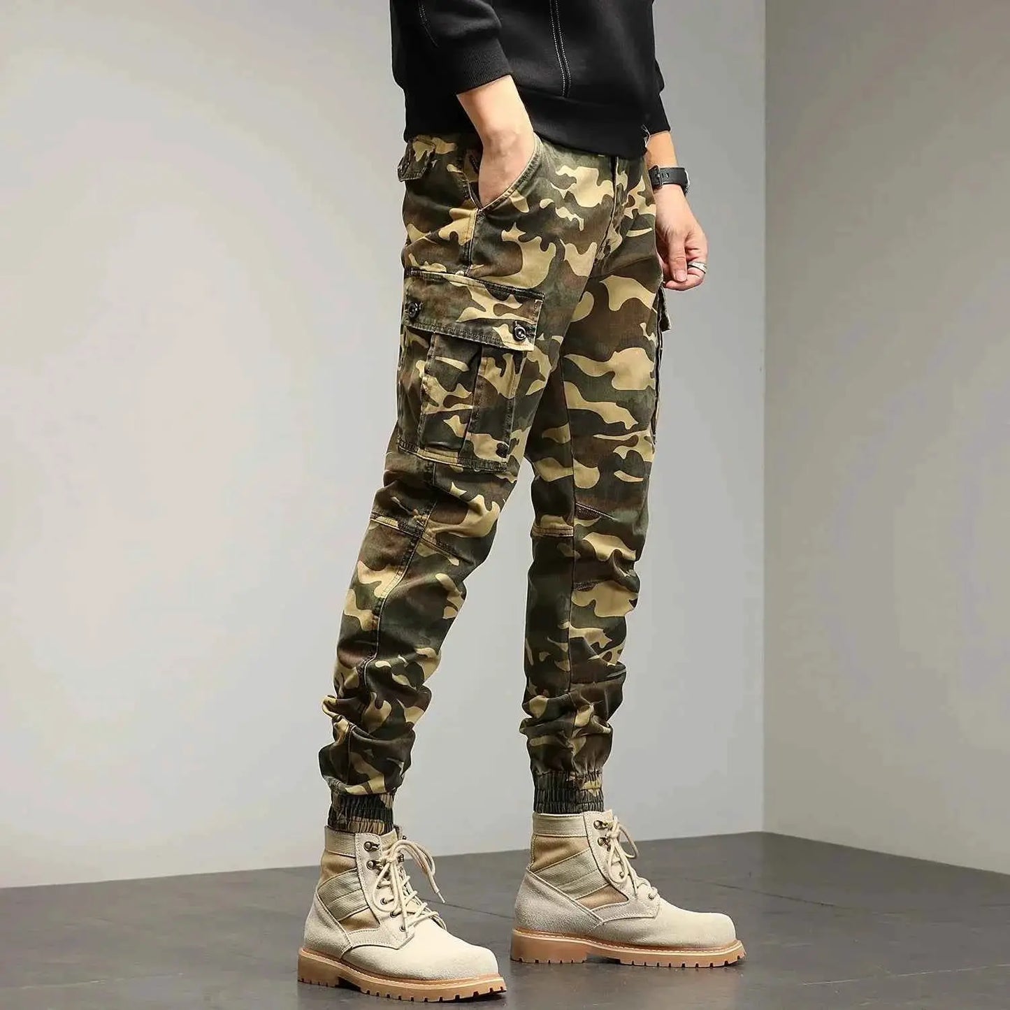 HIQOR Red Cargo Pants For Men Outdoor Cotton Camouflage Trousers Work Joggers Streetwear Camo Hiking Pants