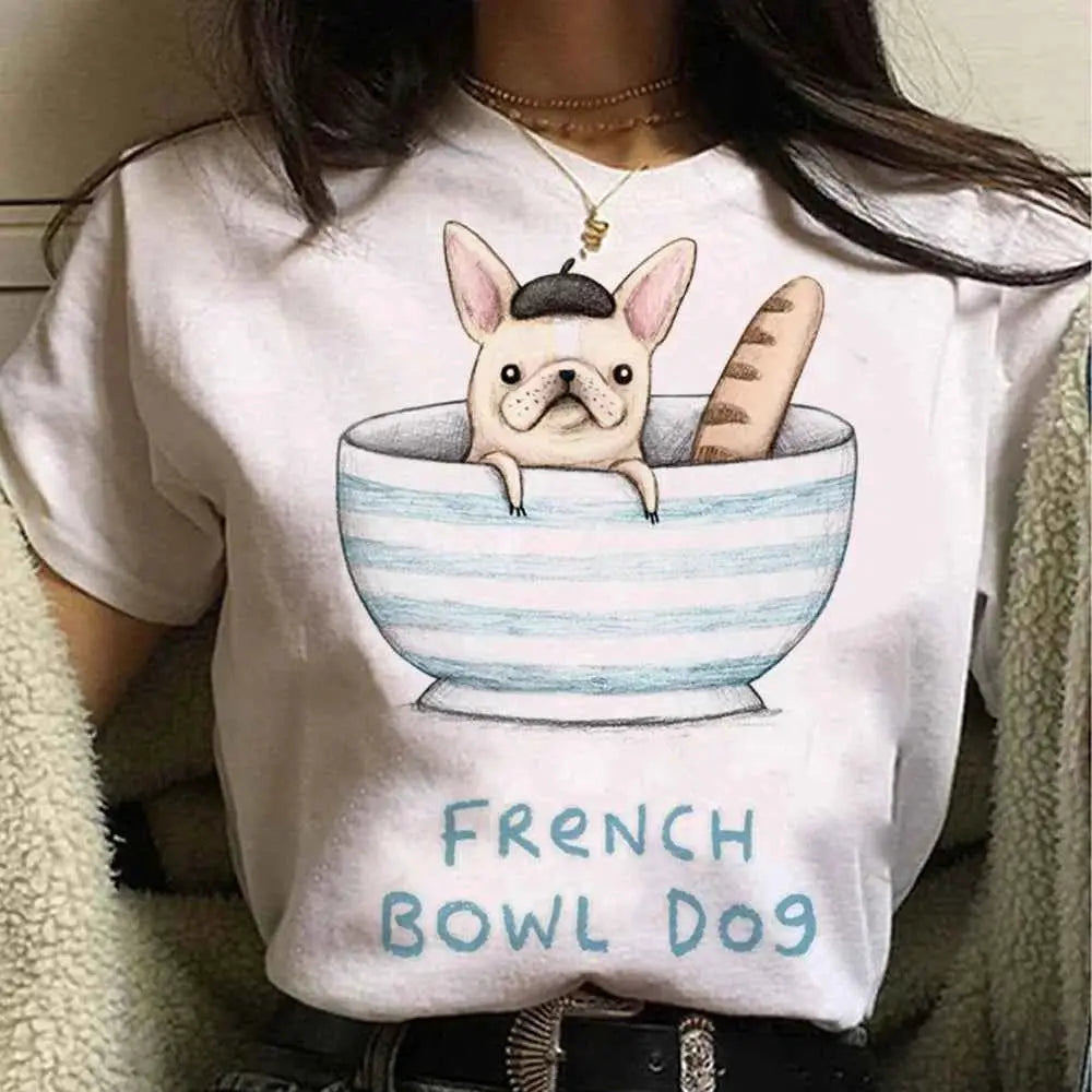 French Bulldog Graphic Tee For Women Japanese Inspired Cute Kawaii Style Graphic Shirt For Girls