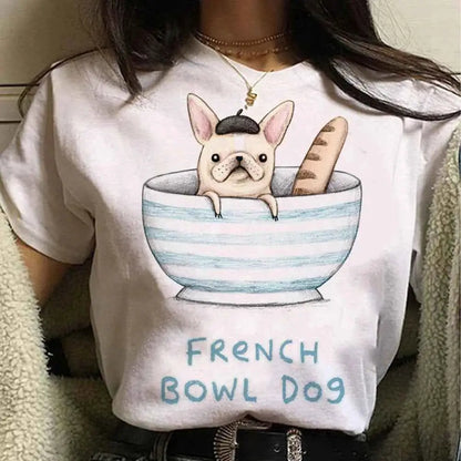 French Bulldog Graphic Tee For Women Japanese Inspired Cute Kawaii Style Graphic Shirt For Girls