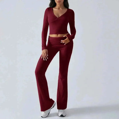 Women's Casual Sporty Knitted Sleeve Top And Long Pants Two Piece Outfit | TeenStylo — TeenStylo