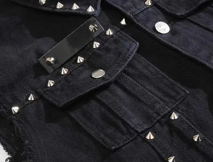 Mens Rivet Denim Vest Studded Sleeveless Jacket 6XL Plus Size Slim Fit Punk Party Wear Spring Fashion