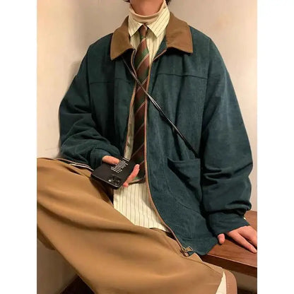 Retro 2025 Autumn Corduroy Bomber Jacket For Men Oversized Patchwork Casual Jacket 5XL