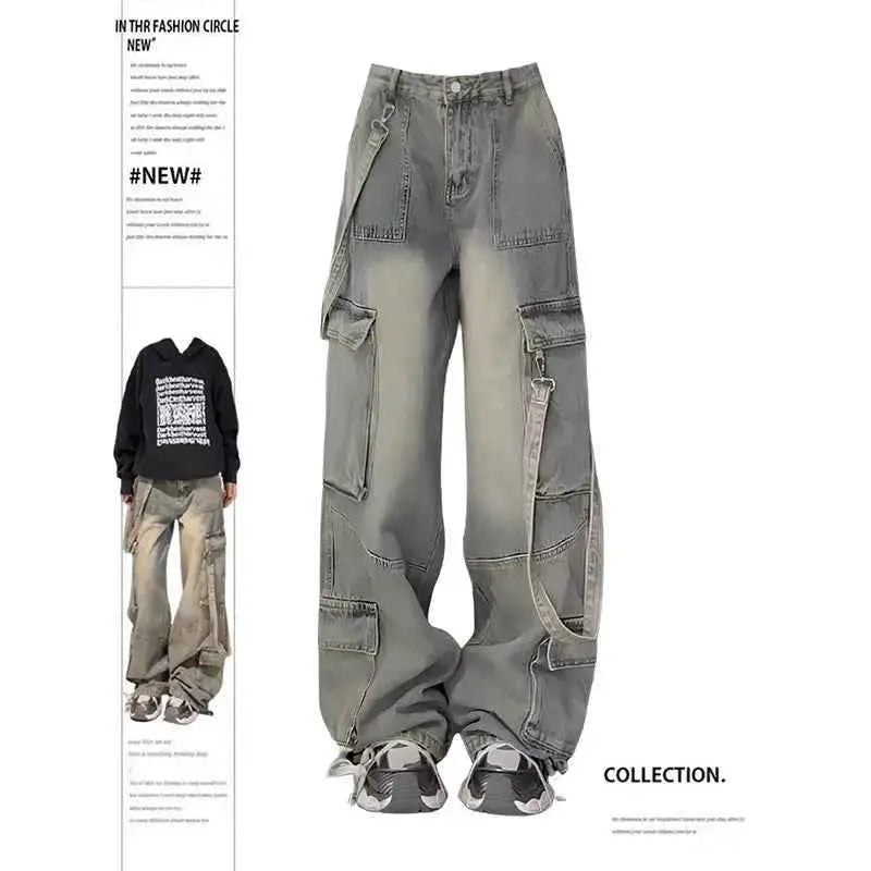 Women Vintage Blue Gothic Cargo Jeans For Everyday Streetwear By TeenStylo Premium Quality Classic Fit
