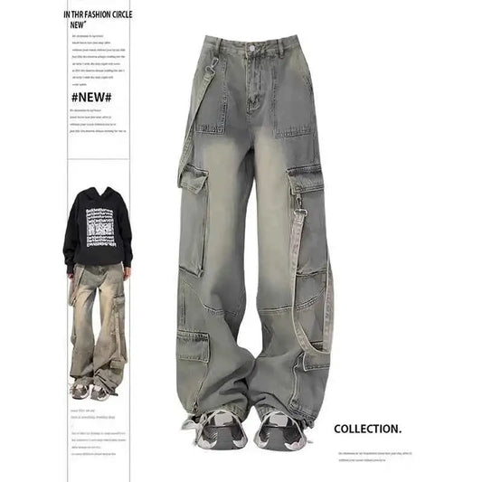 Women Vintage Blue Gothic Cargo Jeans For Everyday Streetwear By TeenStylo Premium Quality Classic Fit