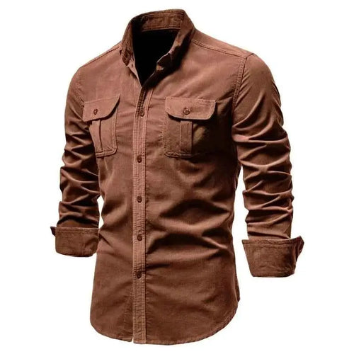 New Single Breasted 100 Percent Cotton Mens Shirt Corduroy Business Casual Solid Color Slim Fit Autumn