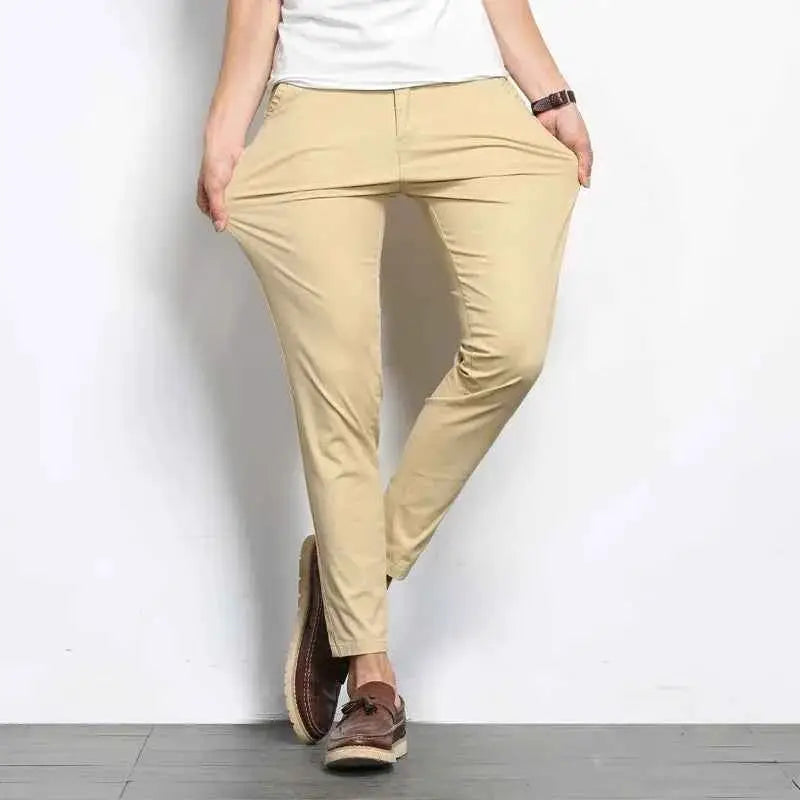 Browon Summer Men Casual Pants Solid Color Straight Leg Ankle Length Slight Elastic Waist High Quality Formal Trousers