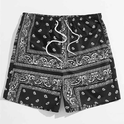 Mens Classic Perris Pattern Beach Shorts With Drawstring Board Shorts For Hawaii Vacation Swim Trunks