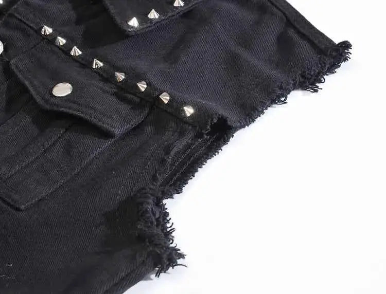Mens Rivet Denim Vest Studded Sleeveless Jacket 6XL Plus Size Slim Fit Punk Party Wear Spring Fashion