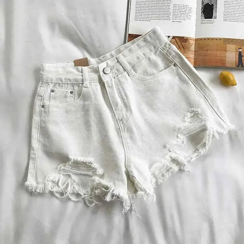 Lucyever Summer Denim Shorts Women Korean Fashion Ripped High Waist Wide Leg Casual Streetwear Jeans