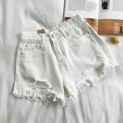 Lucyever Summer Denim Shorts Women Korean Fashion Ripped High Waist Wide Leg Casual Streetwear Jeans