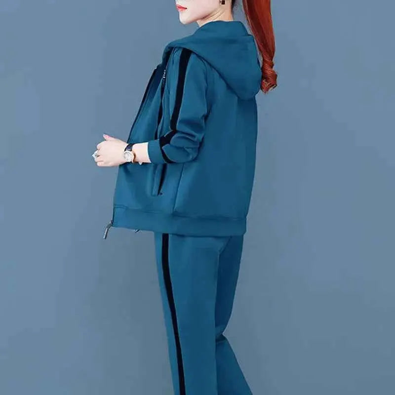Spring Autumn Women Tracksuit 3 Piece Set Coats Sweatshirts Pants Loose Fit Casual Sportswear Outfit