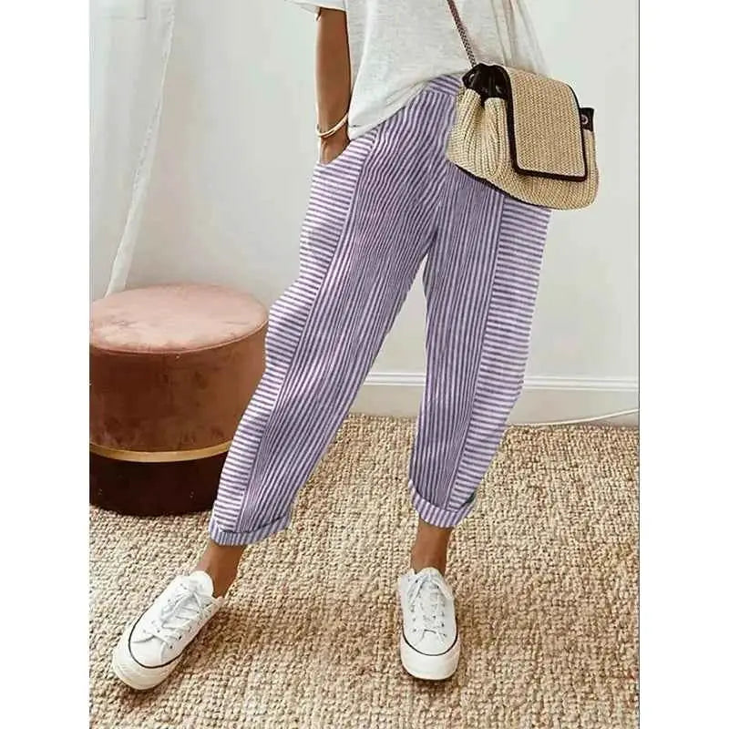 Women Vertical Stripe Loose Fit Pants Casual Wide Leg Trousers TeenStylo Boutique