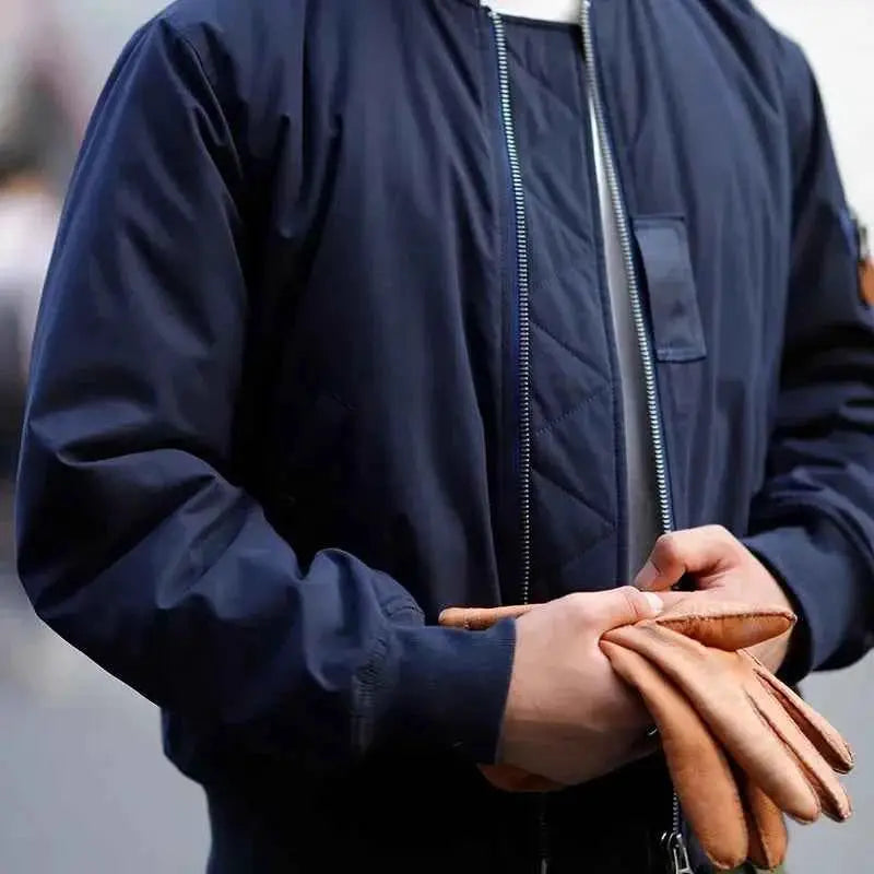Maden Retro MA1 Bomber Jacket Thickened Splicing Baseball Flight Coat With Inner Pocket Mens Winter Cotton Padded Coat
