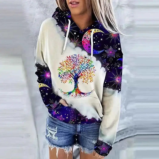 Moon Print Hoodie With Kangaroo Pocket Casual Streetwear For Teens Men And Women TeenStylo