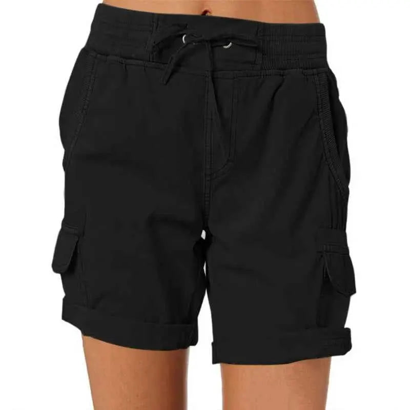 Womens Cargo Shorts High Waisted Elastic Waist Cotton Blend Casual Summer Bottoms Lightweight Breathable Everyday Wear