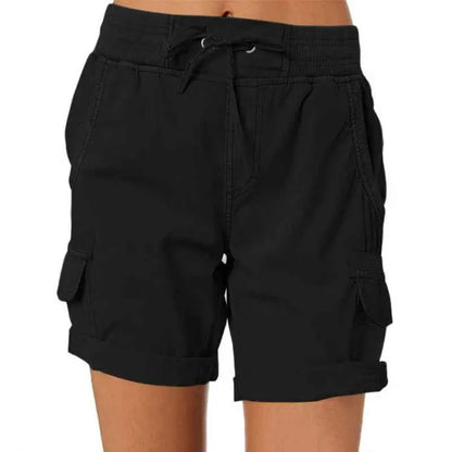 Womens Cargo Shorts High Waisted Elastic Waist Cotton Blend Casual Summer Bottoms Lightweight Breathable Everyday Wear