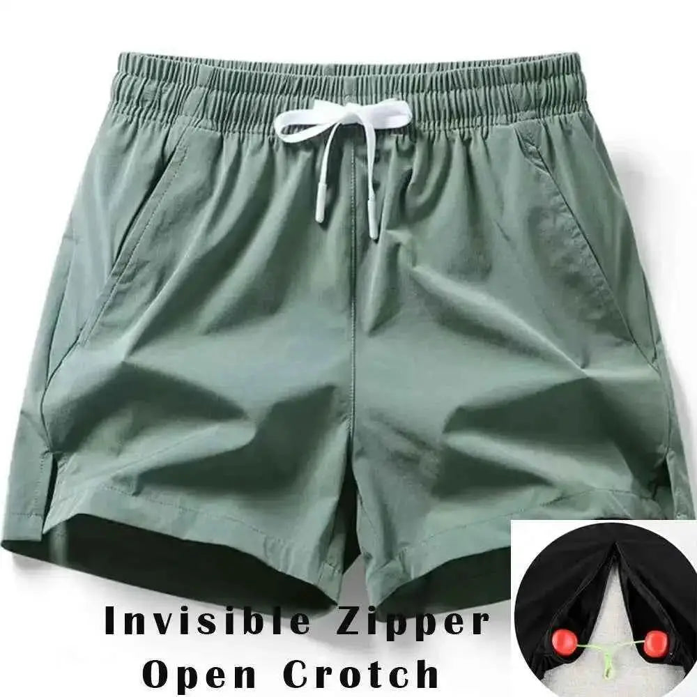 Summer Outdoor Invisible Zipper Open Crotch Casual Ice Cool Shorts For Men And Couples