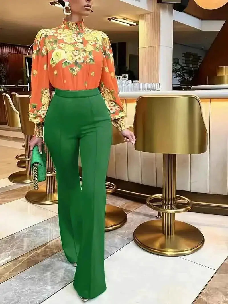 Women's Slim Bell Bottom Solid Color Classic Fit Soft Stretch Office Wear Pants | TeenStylo — TeenStylo