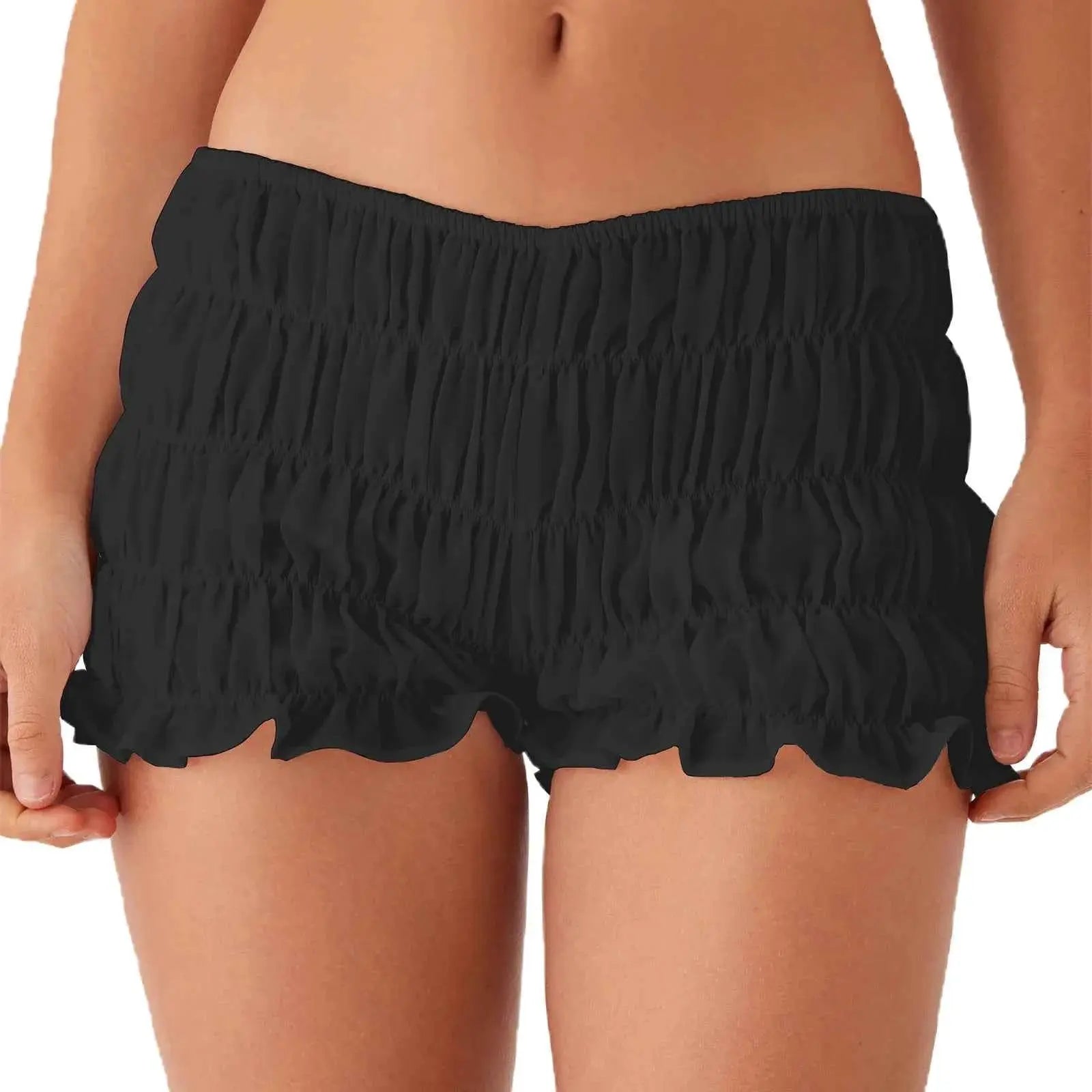 Women Kawaii Cute Ruffles Y2K Shorts Smocked Ruched Booty Bloomers Frilly Micro Lolita Bottoms Pettipants Sleepwear