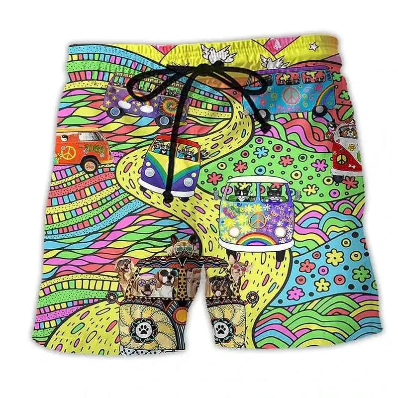 Colorful Graffiti 3D Printed Surfing Board Shorts For Men And Boys Cool Summer Beach Swim Trunks Street Style Hip Hop