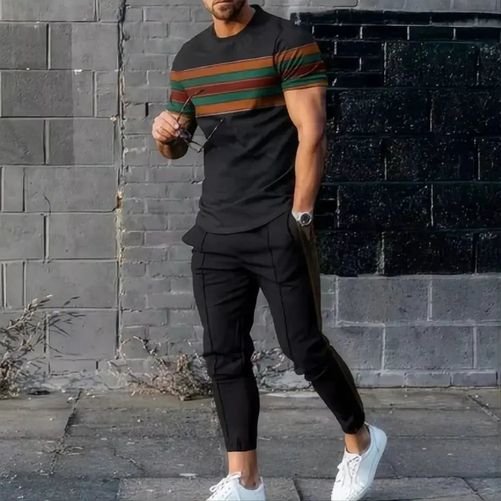 2024 Hot Selling Mens Two Piece Sports Jogging Set With 3D Printed Summer Casual Short Sleeve T Shirt And Pants