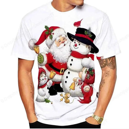 Christmas Santa Claus 3D Print T Shirt For Men Casual Short Sleeve O Neck Oversized Tee