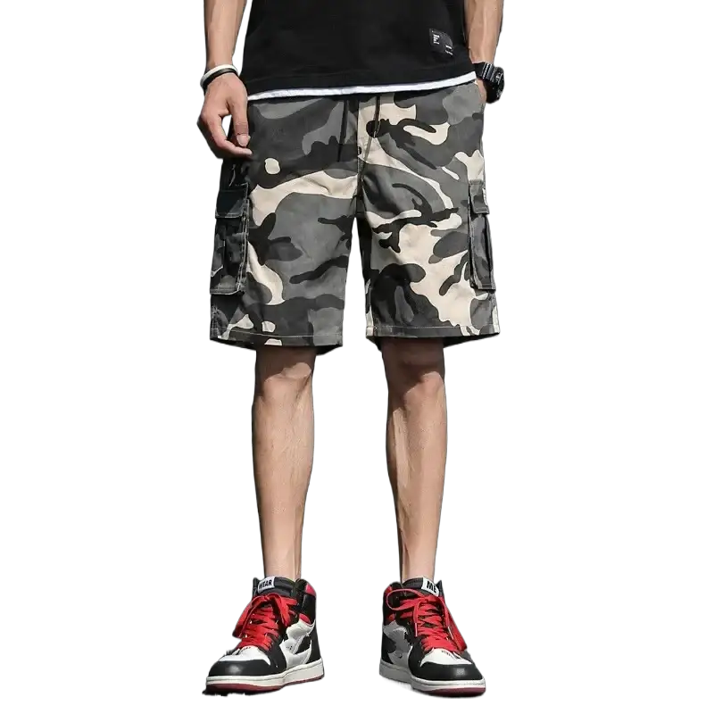 Men's Camouflage Cargo Shorts With Drawstring And Multi Pockets For Casual Outdoor Fashion In Multiple Colors