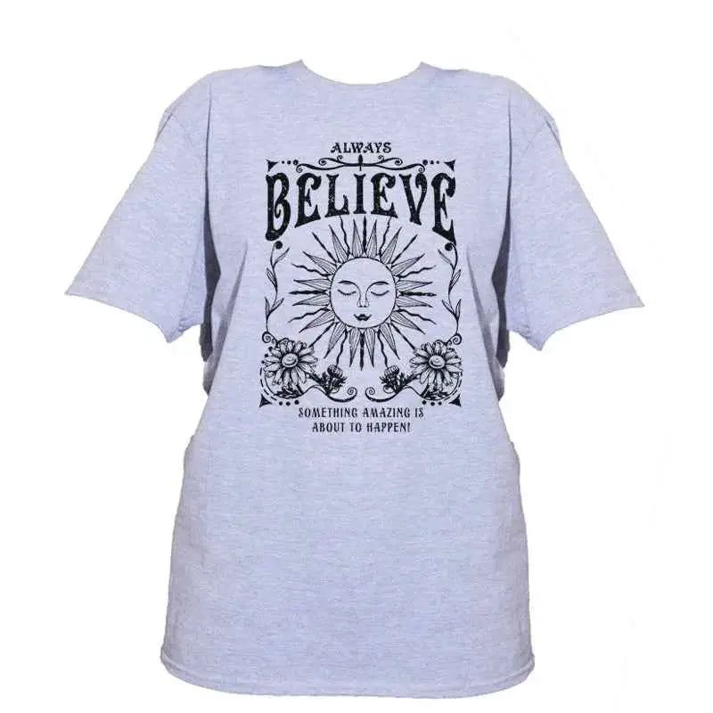 Vintage Witch Tee Shirt Always Believe Women Oversized Inspirational Retro Celestial Mystical T Shirts Hippie Boho Tops