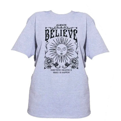 Vintage Witch Tee Shirt Always Believe Women Oversized Inspirational Retro Celestial Mystical T Shirts Hippie Boho Tops