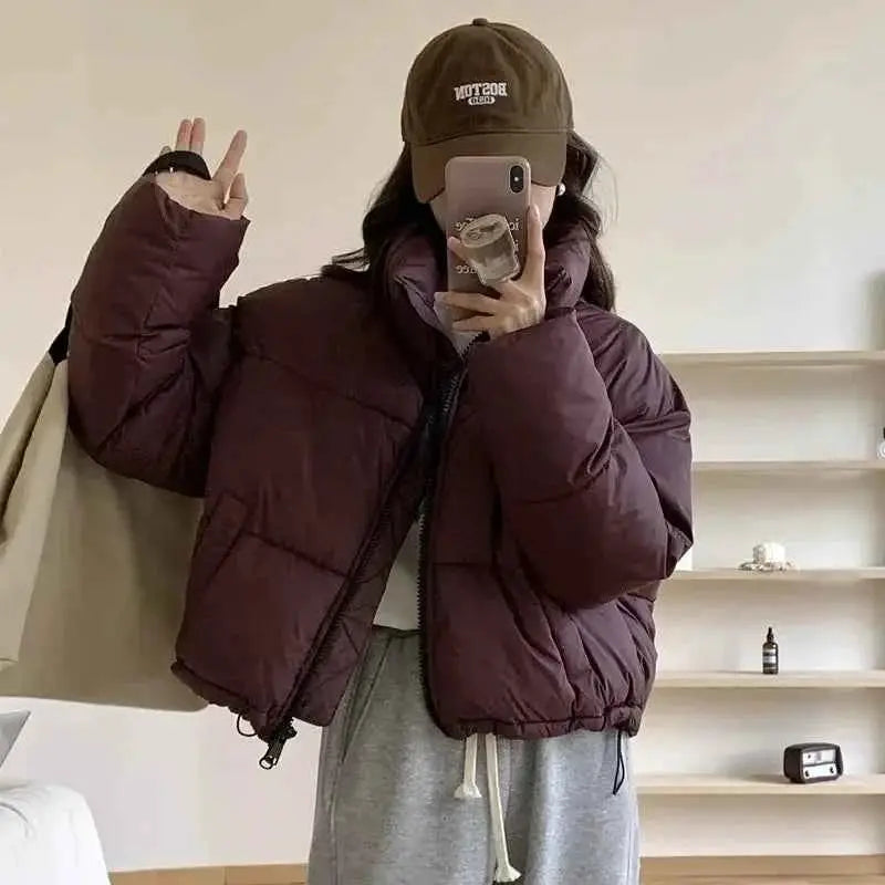 Women Solid Loose Puffer Jacket Winter Coat Warmth And Comfort For Daily Wear TeenStylo