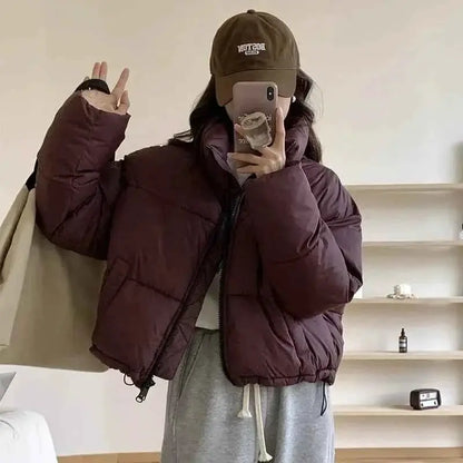 Women Solid Loose Puffer Jacket Winter Coat Warmth And Comfort For Daily Wear TeenStylo