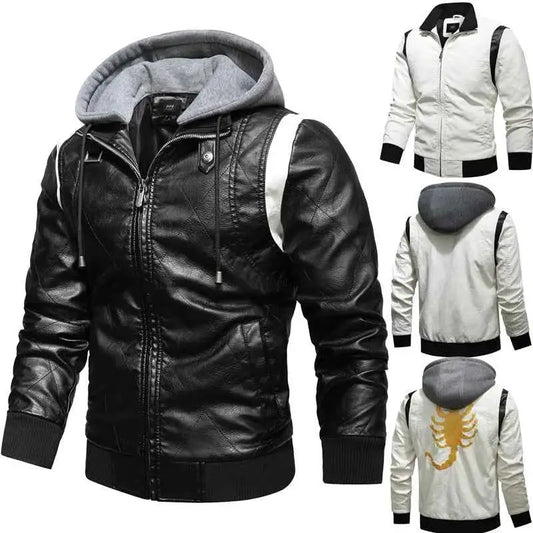 Autumn Winter Bomber Leather Jacket Men Hooded PU Leather Motorcycle Scorpion Embroidery Drive Inspired by Ryan Gosling