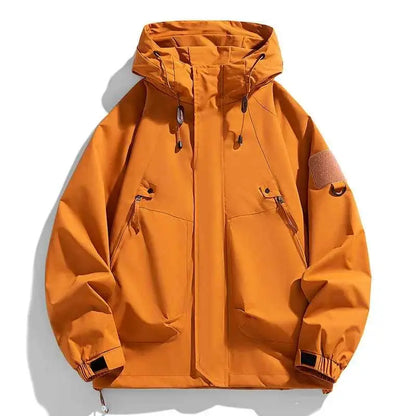 Men's Windbreaker Hooded Jacket Waterproof Softshell Zipper Coat Cargo Pockets Black For Outdoor Hiking Camping