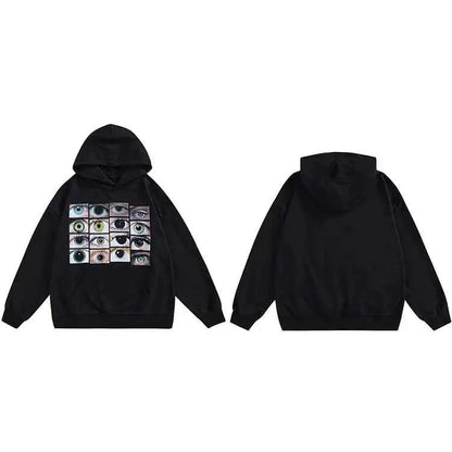 2025 Men Hip Hop Streetwear Hoodie Sweatshirt With Eyes Print Harajuku Pullover Cotton Casual Black