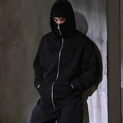 Vintage Hooded Mask Hoodie For Men And Women Harajuku Hip Hop Rock Gothic Fashion Loose Fit Zip Sweatshirt