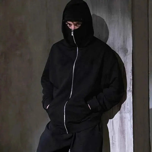 Vintage Hooded Mask Hoodie For Men And Women Harajuku Hip Hop Rock Gothic Fashion Loose Fit Zip Sweatshirt