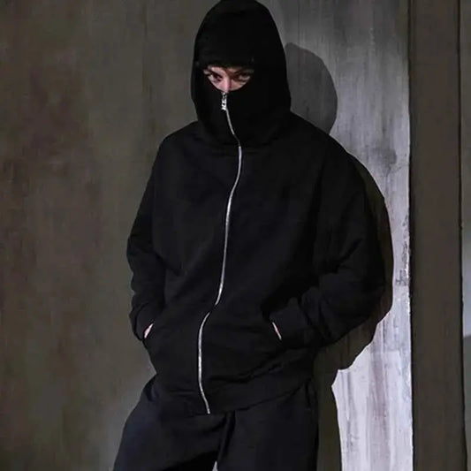 Vintage Hooded Mask Hoodie For Men And Women Harajuku Hip Hop Rock Gothic Fashion Loose Fit Zip Sweatshirt