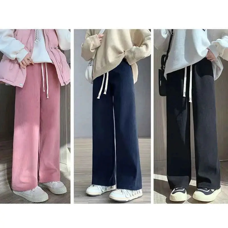 2024 Casual Women High Waist Wide Leg Thickened Long Pants for Autumn and Winter Trousers