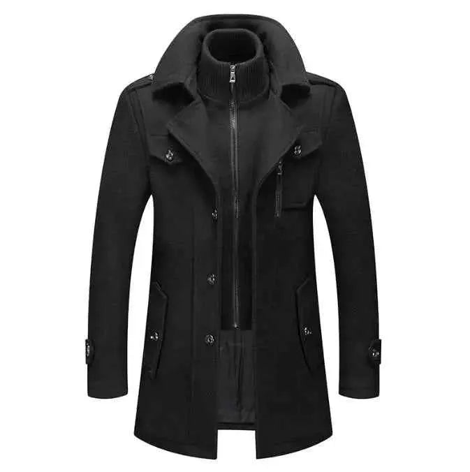 Mens Wool Coat Autumn Winter Double Collar Thick Jacket Single Breasted Trench Coat Casual Wool Blends Overcoat