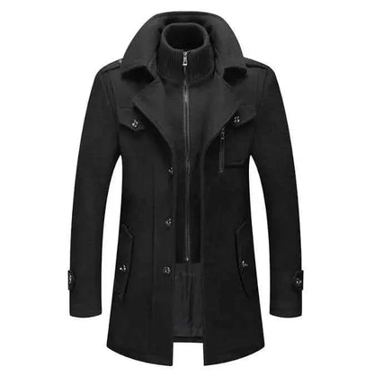 Mens Wool Coat Autumn Winter Double Collar Thick Jacket Single Breasted Trench Coat Casual Wool Blends Overcoat