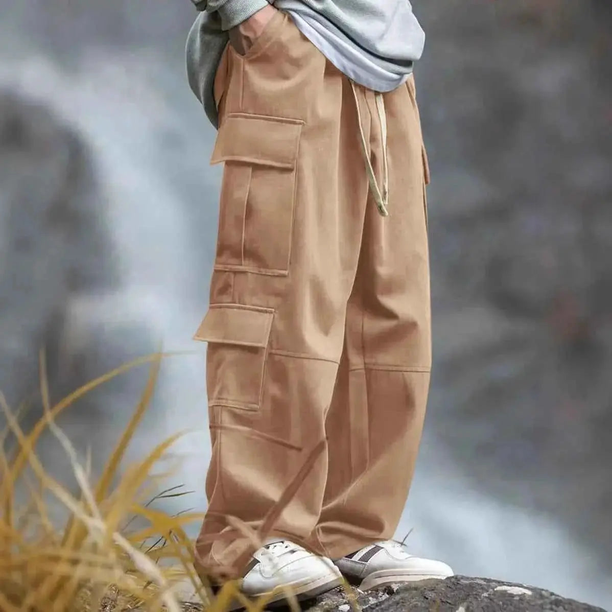 Men Cargo Pants With Patch Pockets Multi Pocket Outdoor Utility Baggy Work Urban Trousers