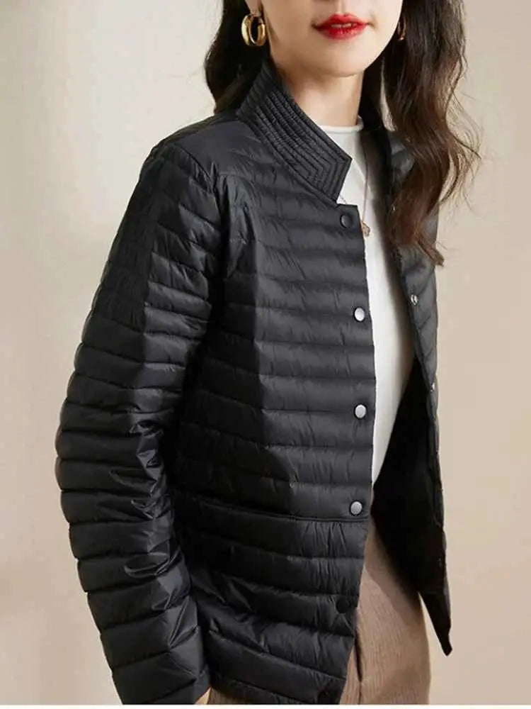 Women's Fashionable Puffer Jacket Autumn Lightweight Short Down Coat With Standing Collar