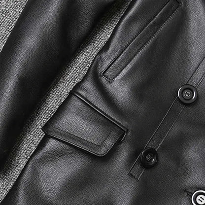 Genuine Leather Jacket For Men Top Layer Cowhide Mid Length Slim Fit Double Breasted Lapel Windbreaker