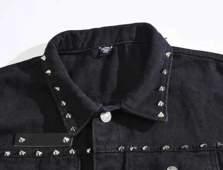 Mens Rivet Denim Vest Studded Sleeveless Jacket 6XL Plus Size Slim Fit Punk Party Wear Spring Fashion