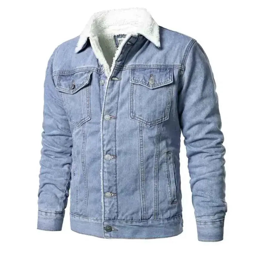 Men's Light Blue Denim Jacket Slim Casual Winter Jacket High Quality Thick Warm Sizes XS Through 6XL